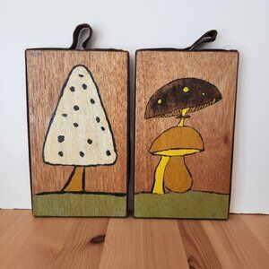 Hand-Painted Mushroom Wood Wall Hangings